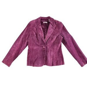 i.e Womens Purple Suede Leather Blazer Jacket Button Front Size Medium
